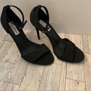 Steve Madden Black Suede 4 Inch Stilettos with Ankle Straps.